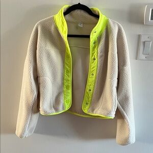 Old Navy Cream Teddy Jacket with Neon Yellow Trim